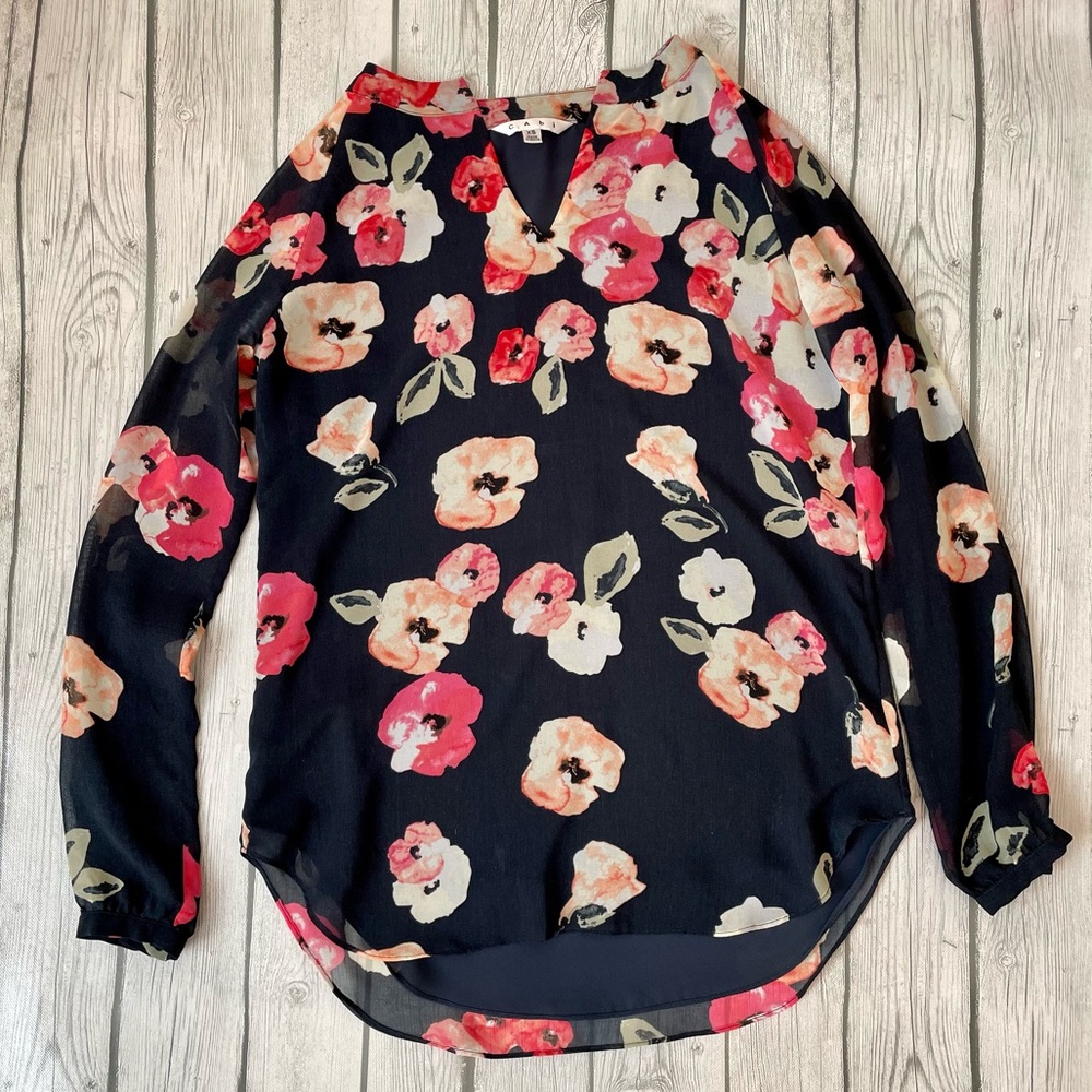 CAbi Poppy Blouse, navy floral